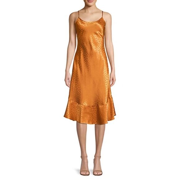 JOIE Dalvin Leopard Jacquard Midi Slip Dress Copper Large - Picture 1 of 7